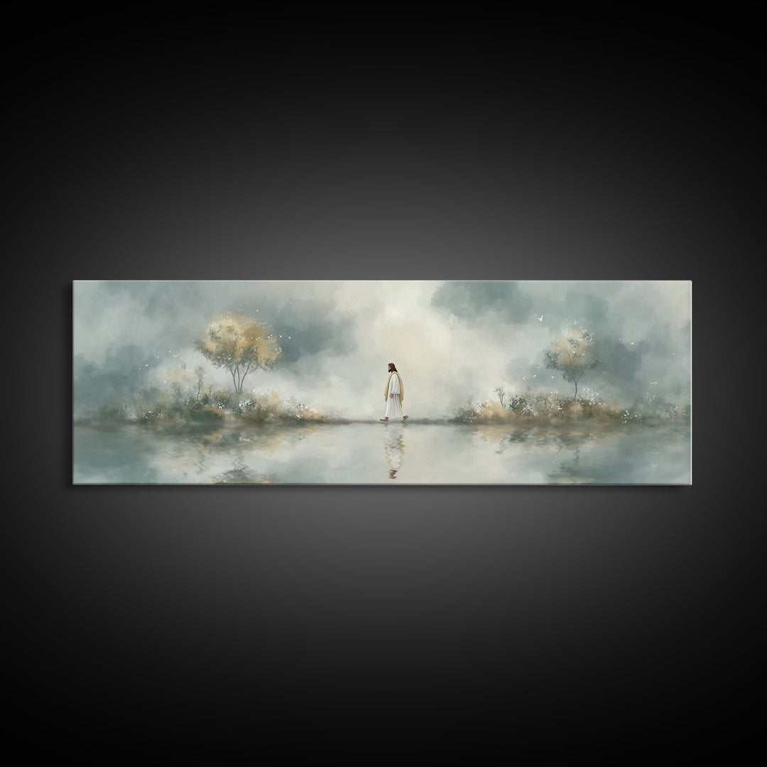 Walk Of Peace, Framed Canvas Print, Christian Wall Art, Christian Art Canvas, Panoramic Art, Large Jesus Painting
