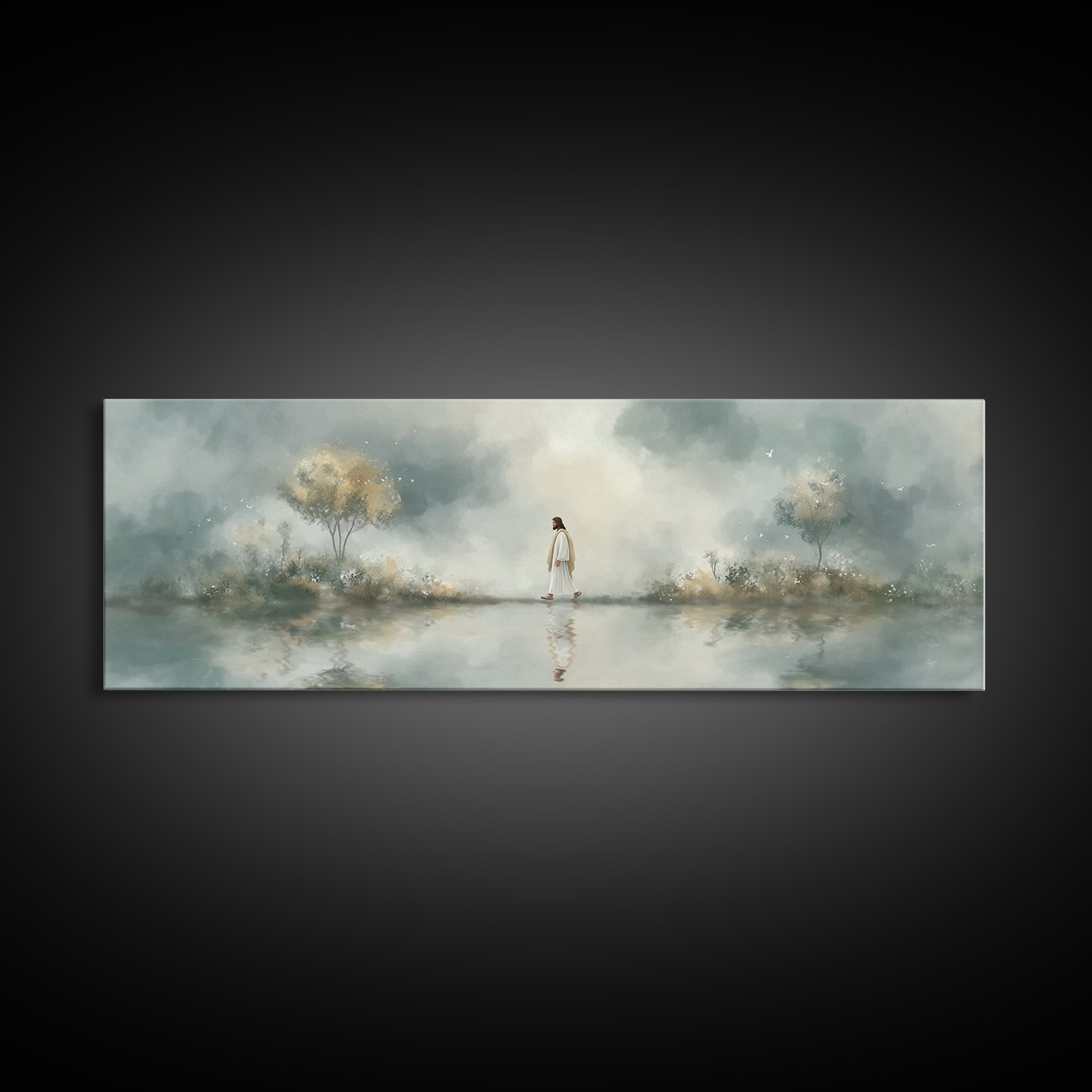 Walk Of Peace, Framed Canvas Print, Christian Wall Art, Christian Art Canvas, Panoramic Art, Large Jesus Painting