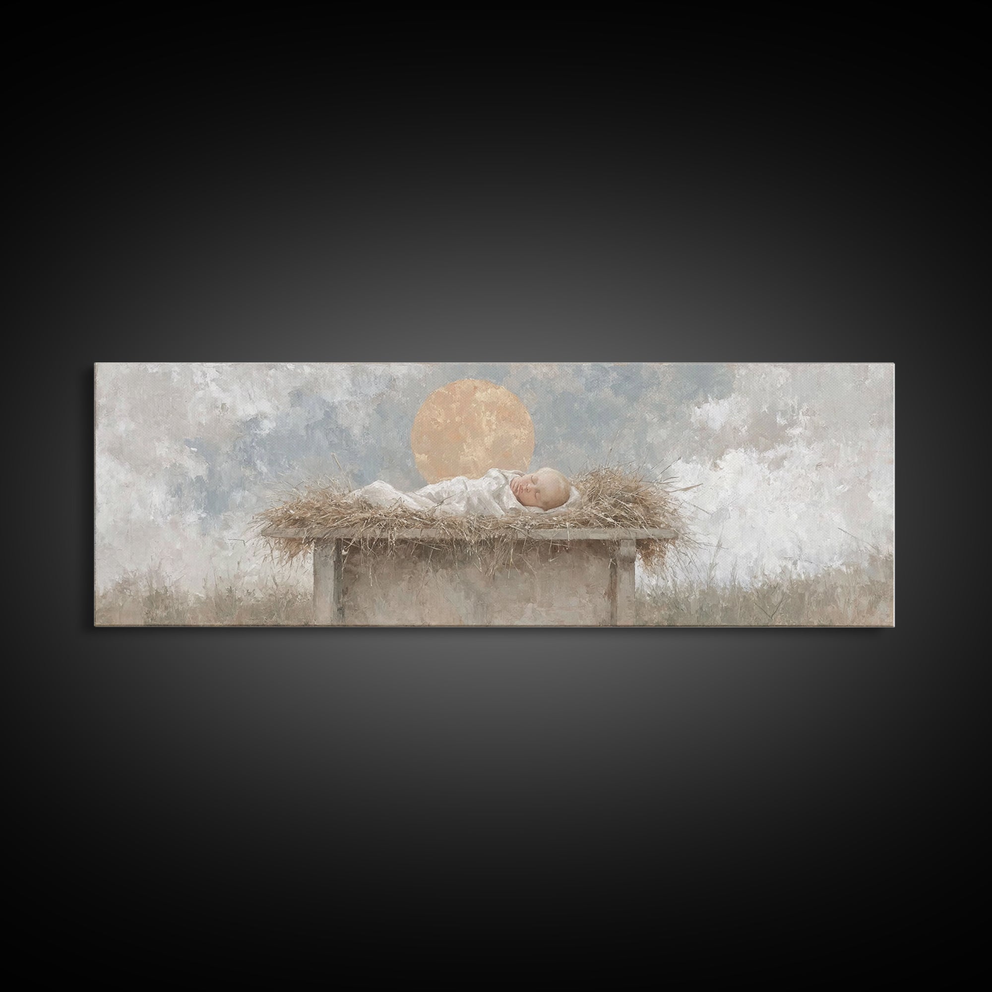 Radiant Manger Peace | Framed Canvas Print | Christian Christmas Art | Christian Wall Art | Christmas Canvas Wall Art | Panoramic Art | Chr