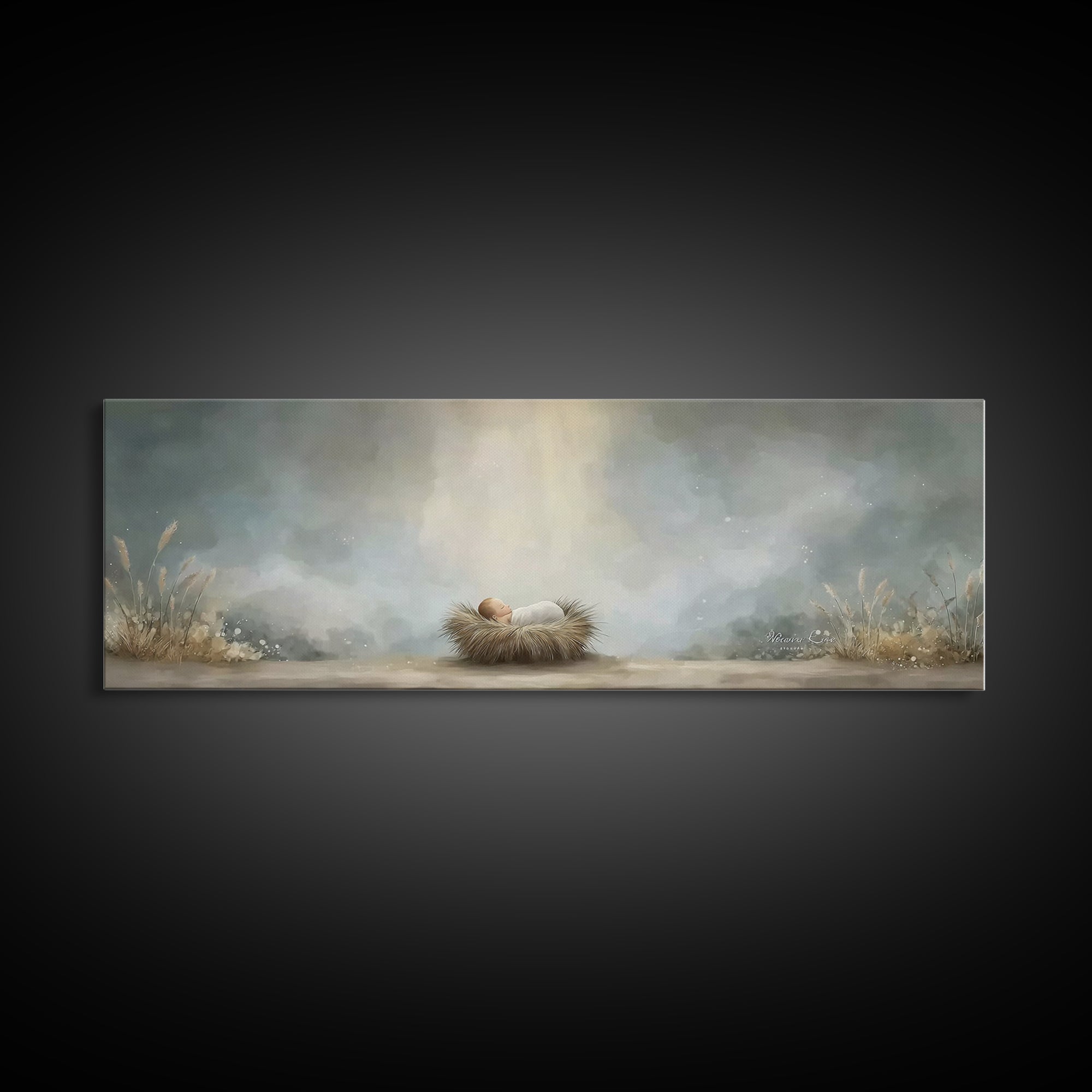 Heavenly Dawn Cradle – Framed Canvas Print – Christian Art – Panoramic Wall Art – Christian Christmas Art – Christian Art Canvas – Christma