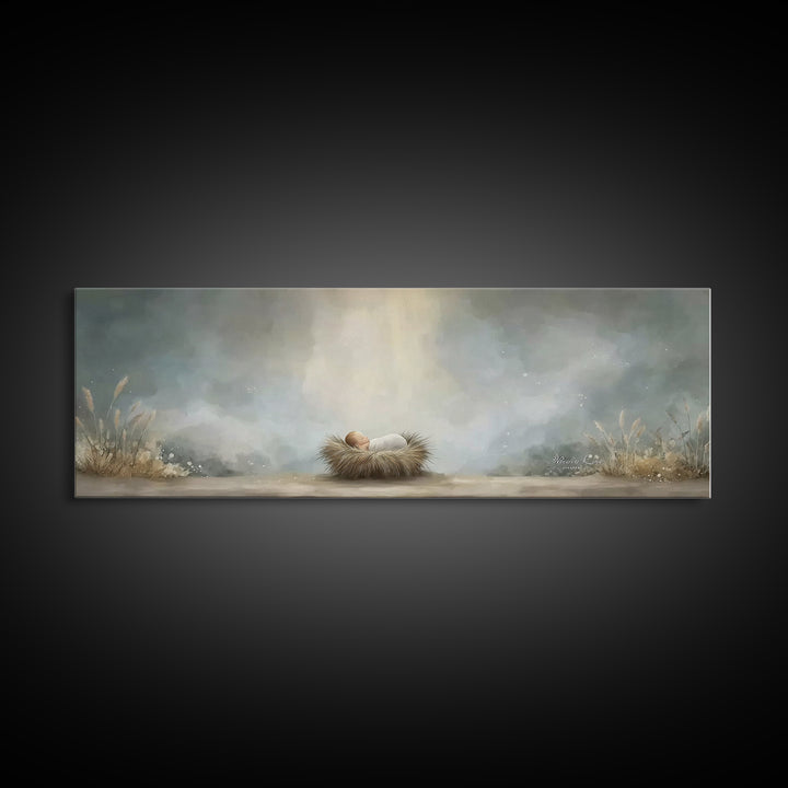 Heavenly Dawn Cradle – Framed Canvas Print – Christian Art – Panoramic Wall Art – Christian Christmas Art – Christian Art Canvas – Christma
