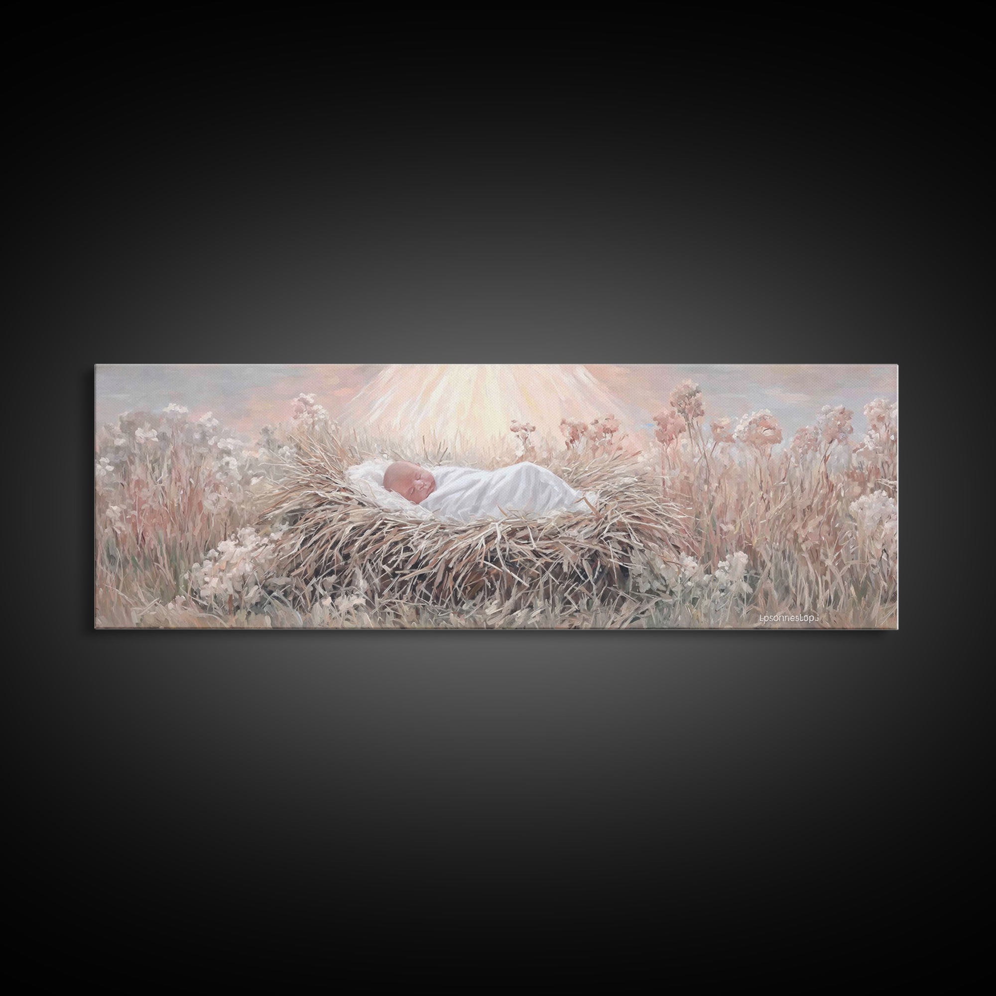 Blessed Meadow Slumber | Framed Canvas Print | Christian Art Canvas | Christmas Art | Panoramic Print | Christian Wall Art | Christian Chri