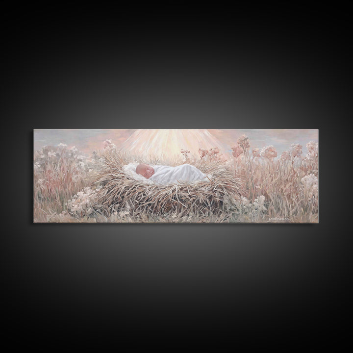 Blessed Meadow Slumber | Framed Canvas Print | Christian Art Canvas | Christmas Art | Panoramic Print | Christian Wall Art | Christian Chri