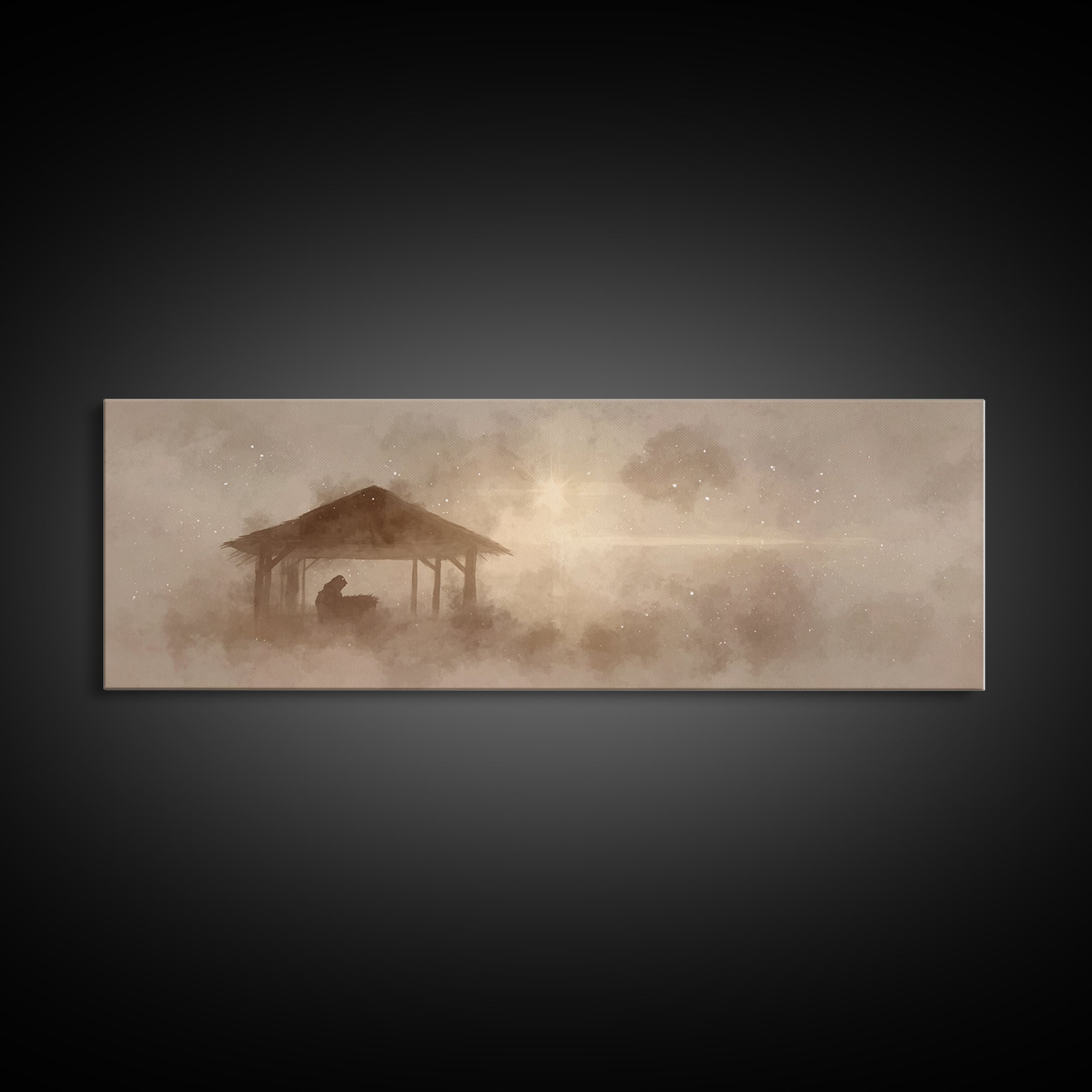 Holy Manger Dawn | Framed Canvas Print | Panoramic Wall Art | Christian Christmas Art | Jesus Art Print | Christian Wall Art | Christmas Ca