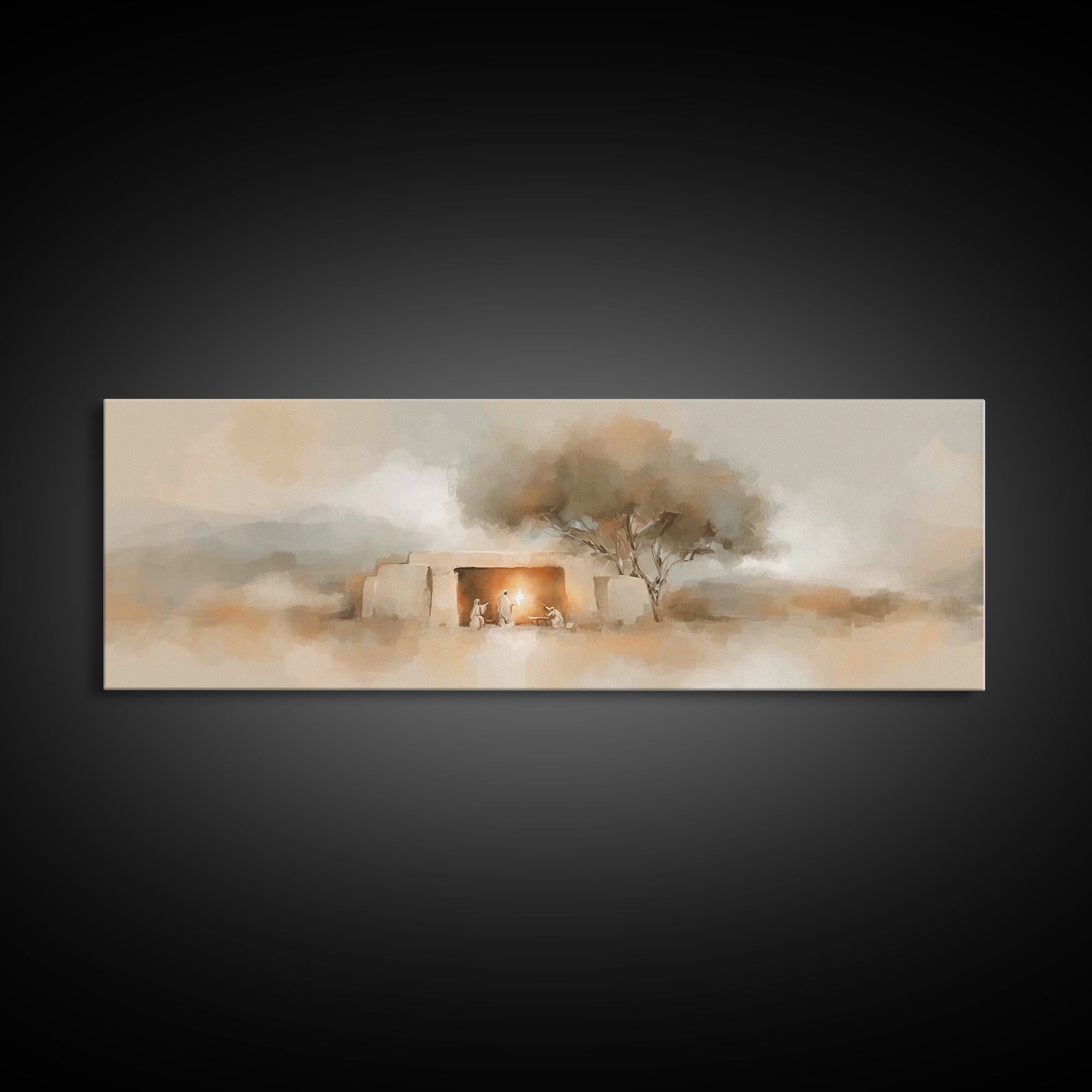 Nativity Hill Light – Framed Canvas Print – Panoramic Print – Christian Christmas Art – Christian Wall Art – Jesus Art Print – Christmas Ar