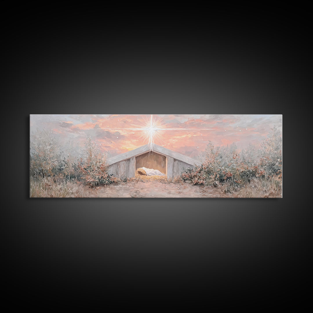 Manger Star Rising, Framed Canvas Print, Panoramic Art, Christian Wall Art, Christian Christmas Art, Jesus Art Print, Christmas Canvas Wall