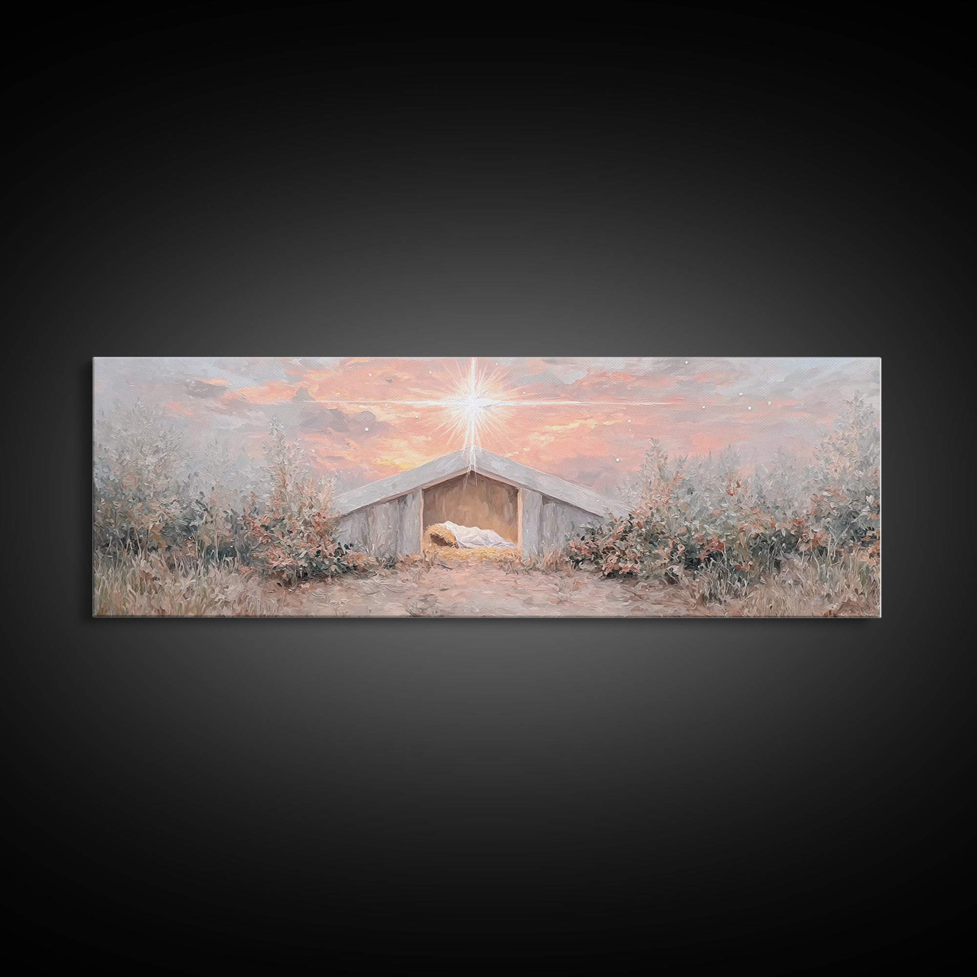 Manger Star Rising, Framed Canvas Print, Panoramic Art, Christian Wall Art, Christian Christmas Art, Jesus Art Print, Christmas Canvas Wall
