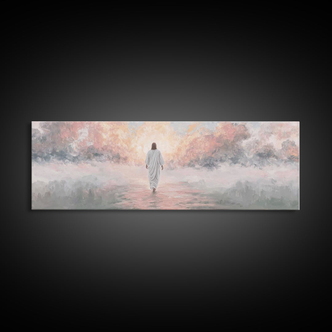 Radiant Glory Walk | Framed Canvas Print | Jesus Christmas Art | Christian Art Canvas | Modern Christian Art | Panoramic Frame | Christian
