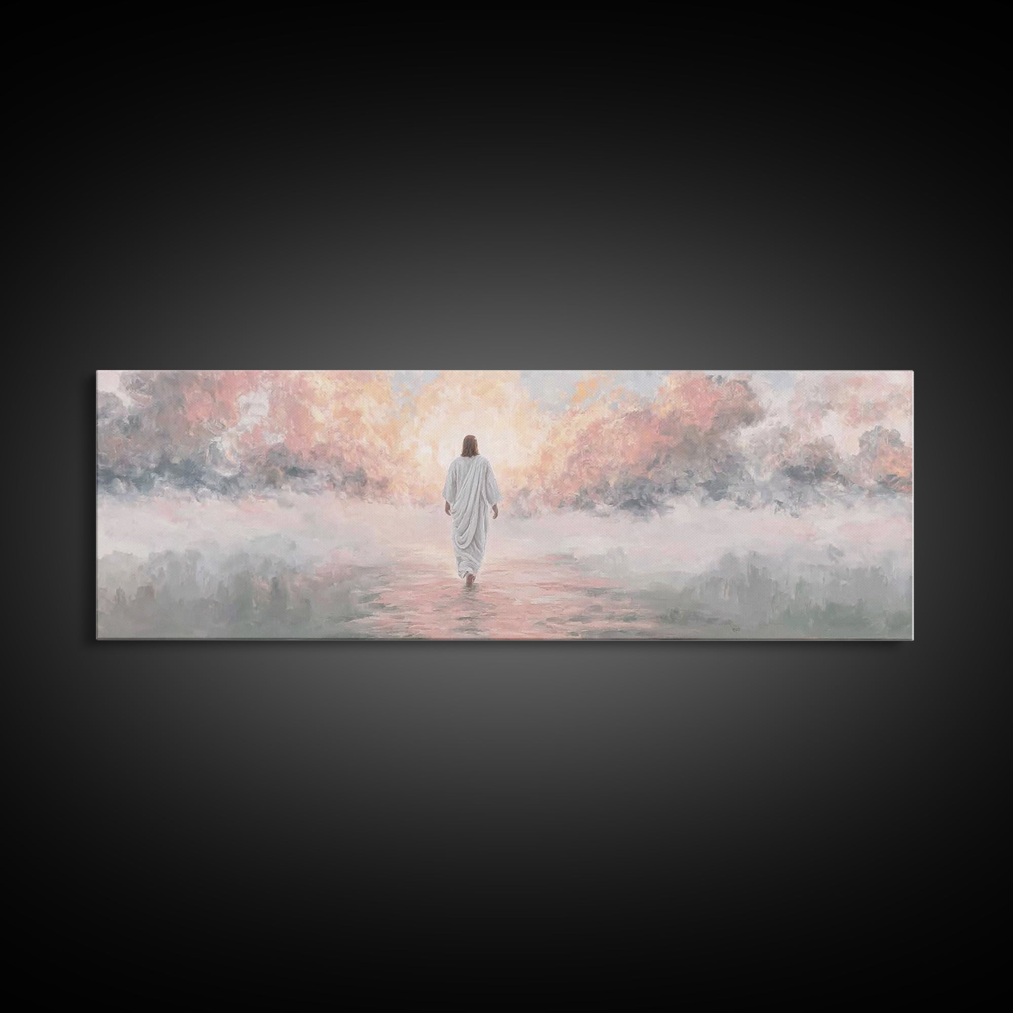 Radiant Glory Walk | Framed Canvas Print | Jesus Christmas Art | Christian Art Canvas | Modern Christian Art | Panoramic Frame | Christian