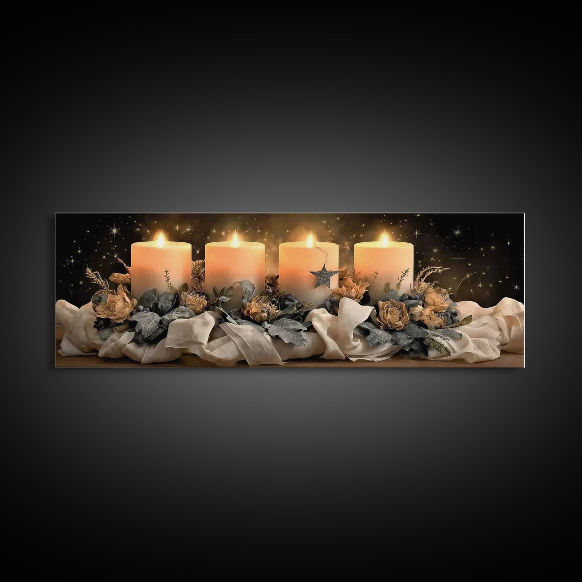 Heavenly Candle Light – Framed Canvas Print – Christian Wall Art – Christian Art Canvas – Christmas Art – Panoramic Art – Christian Christm