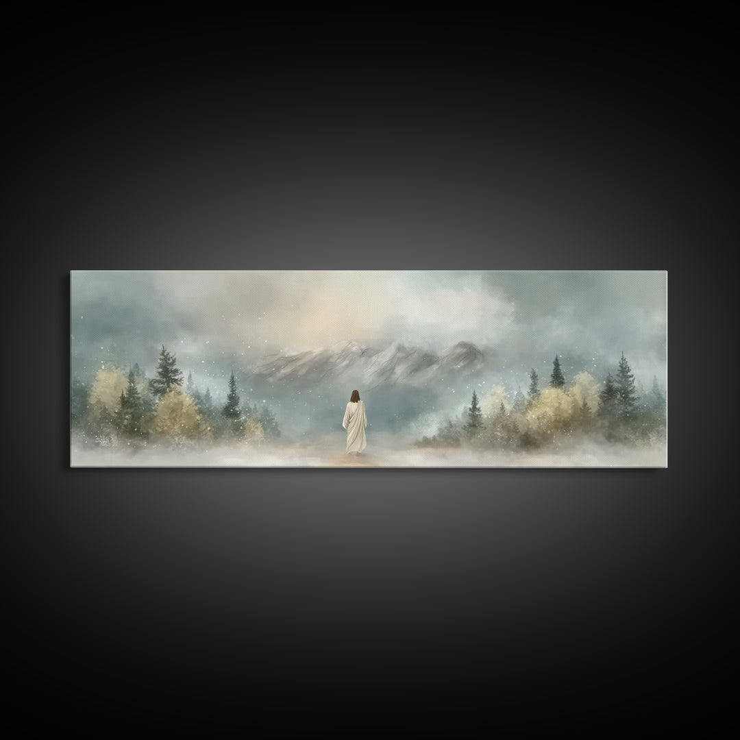 Morning Grace Walk, Framed Canvas Print, Christian Wall Art, Christian Art Canvas, Jesus Art Print, Panoramic Painting, Modern Christian Pa