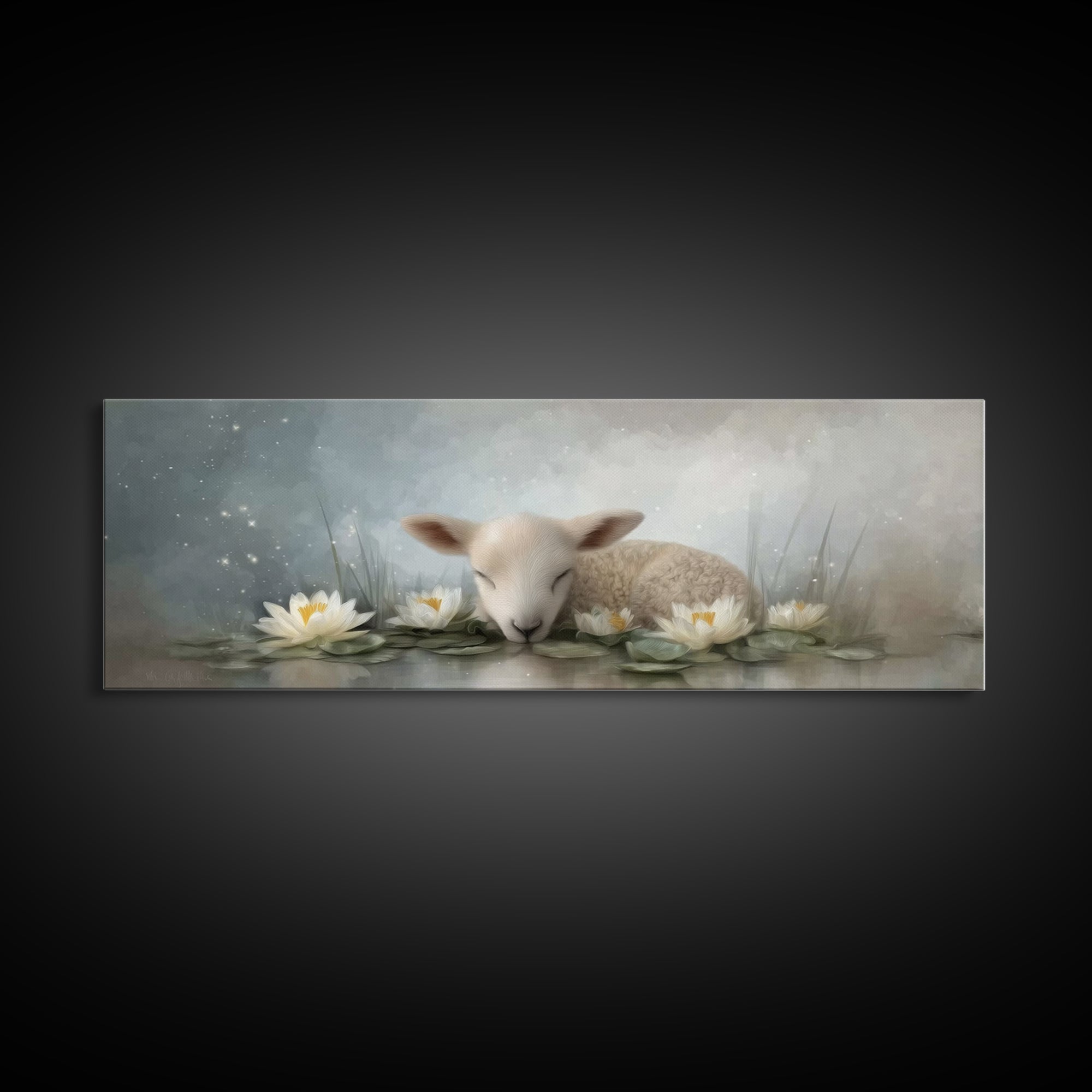 Lamb Of Peace – Framed Canvas Print – Christian Art Prints – Christian Art Work – Minimalist Christian Art – Panoramic Wall Art – Christian