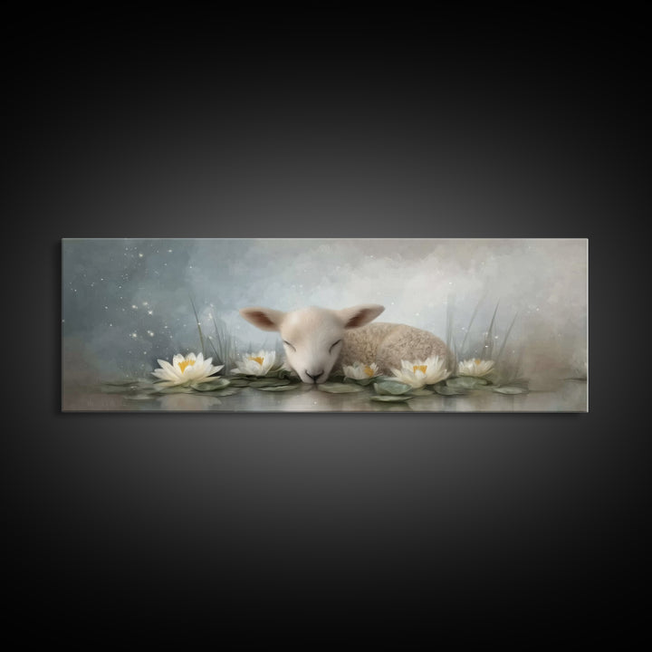 Lamb Of Peace – Framed Canvas Print – Christian Art Prints – Christian Art Work – Minimalist Christian Art – Panoramic Wall Art – Christian
