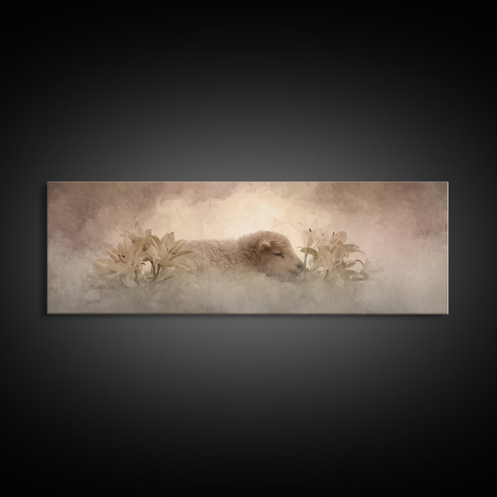 Soft Dawn Rest | Framed Canvas Print | Christian Art Work | Christian Art Canvas | Minimalist Christian Art | Panoramic Painting | Christia