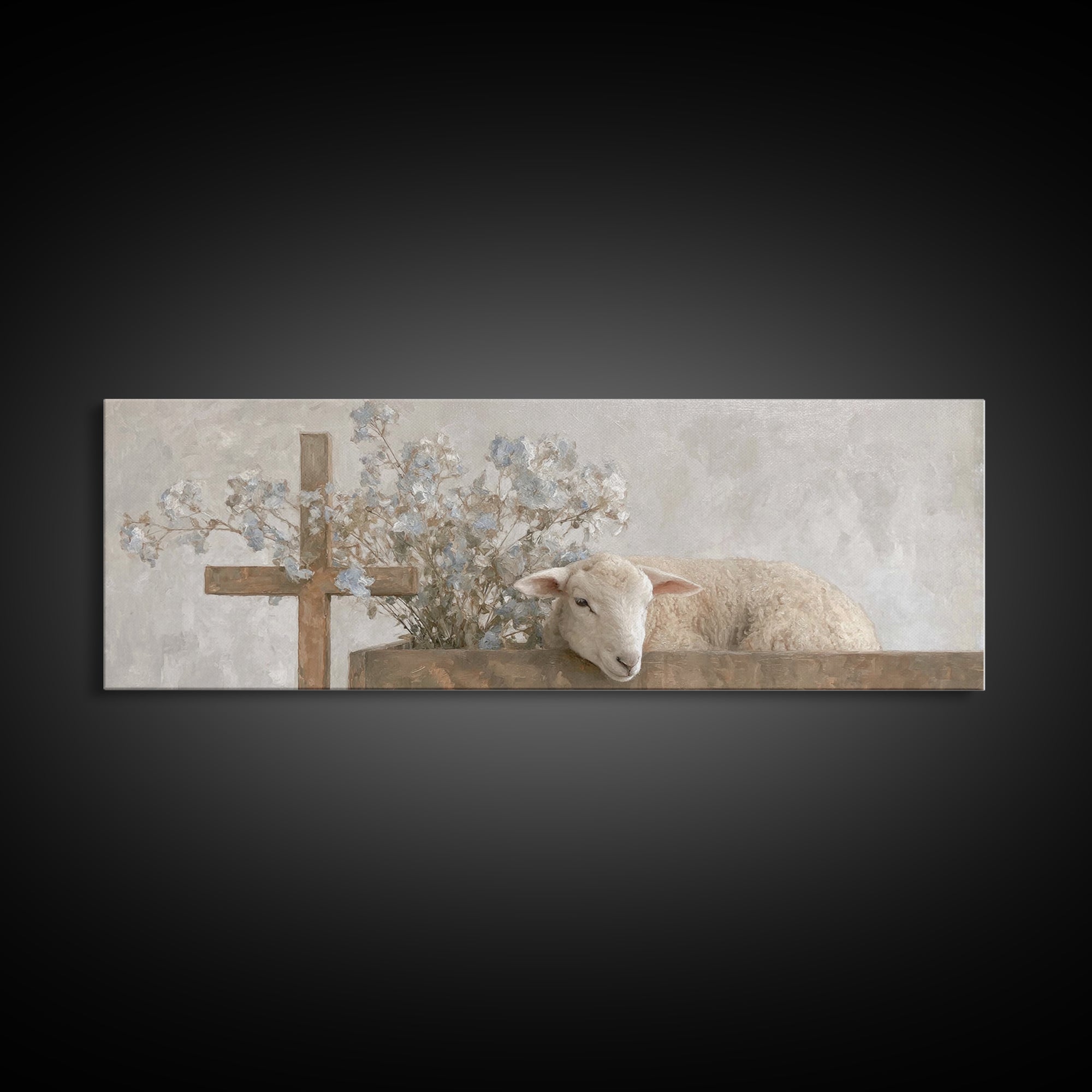 Hopeful Pasture Light – Framed Canvas Print – Christian Art – Panoramic Painting – Christian Art Prints – Christmas Art Work – Christian De
