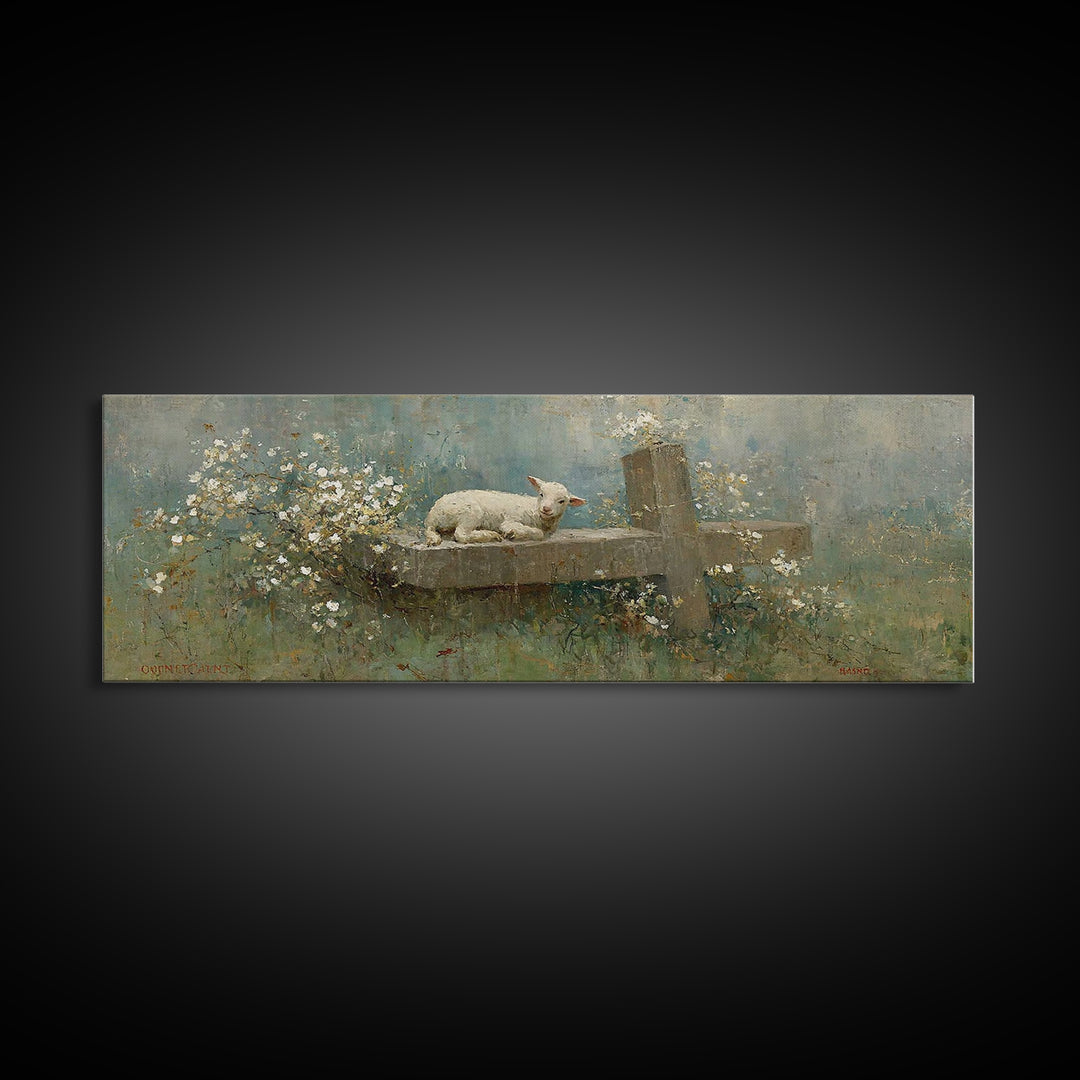 Quiet Meadow Grace, Framed Canvas Print, Christian Wall Art, Panoramic Frame, Christmas Art Prints, Christian Art Painting, Christian Gift