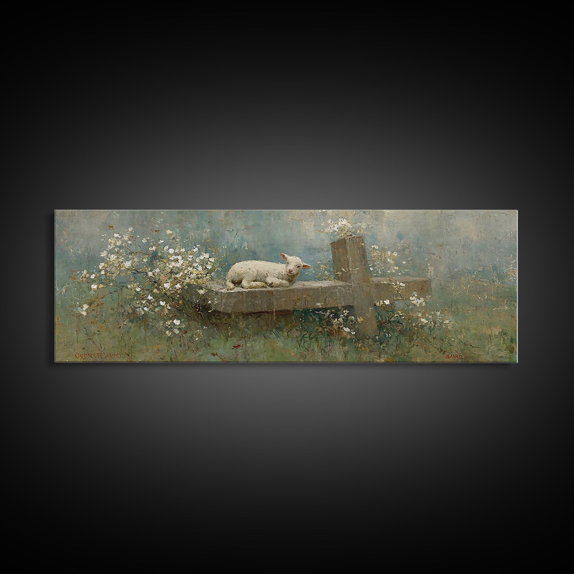 Quiet Meadow Grace, Framed Canvas Print, Christian Wall Art, Panoramic Frame, Christmas Art Prints, Christian Art Painting, Christian Gift