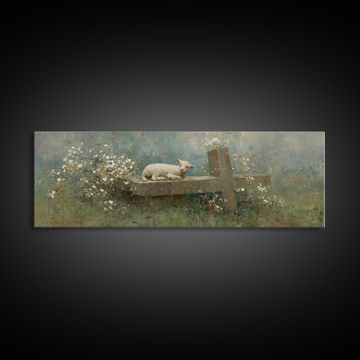 Quiet Meadow Grace, Framed Canvas Print, Christian Wall Art, Panoramic Frame, Christmas Art Prints, Christian Art Painting, Christian Gift