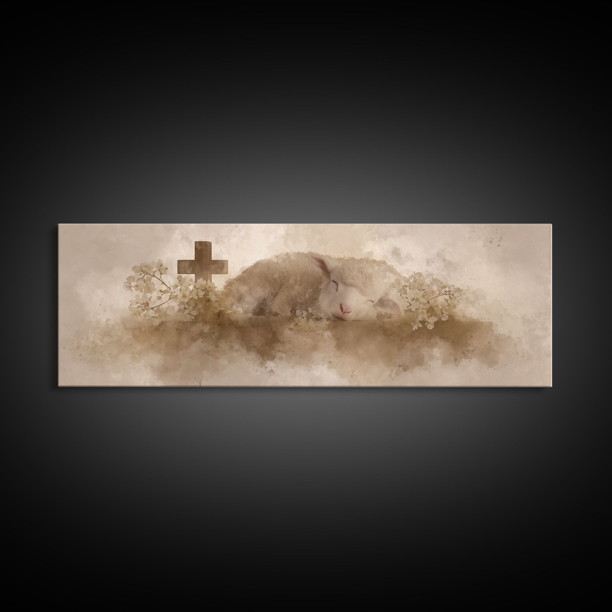 Lamb Of Comfort | Framed Canvas Print | Christian Art Canvas | Extra Wide Art | Christian Paintings | Christmas Canvas Wall Art | Christian