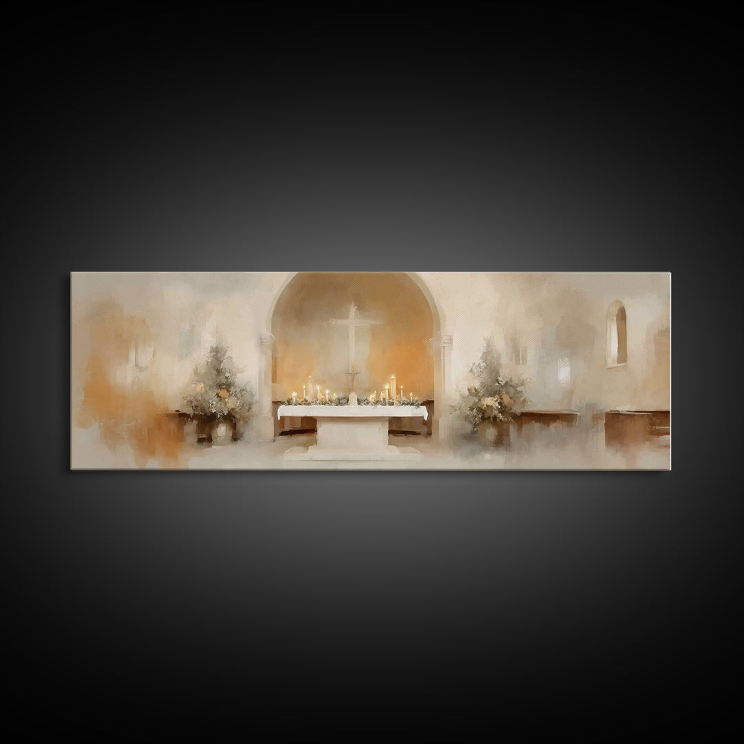 Holy Sanctuary Calm – Framed Canvas Print – Christian Art – Christian Wall Art – Panoramic Painting – Christmas Art – Christian Art Canvas
