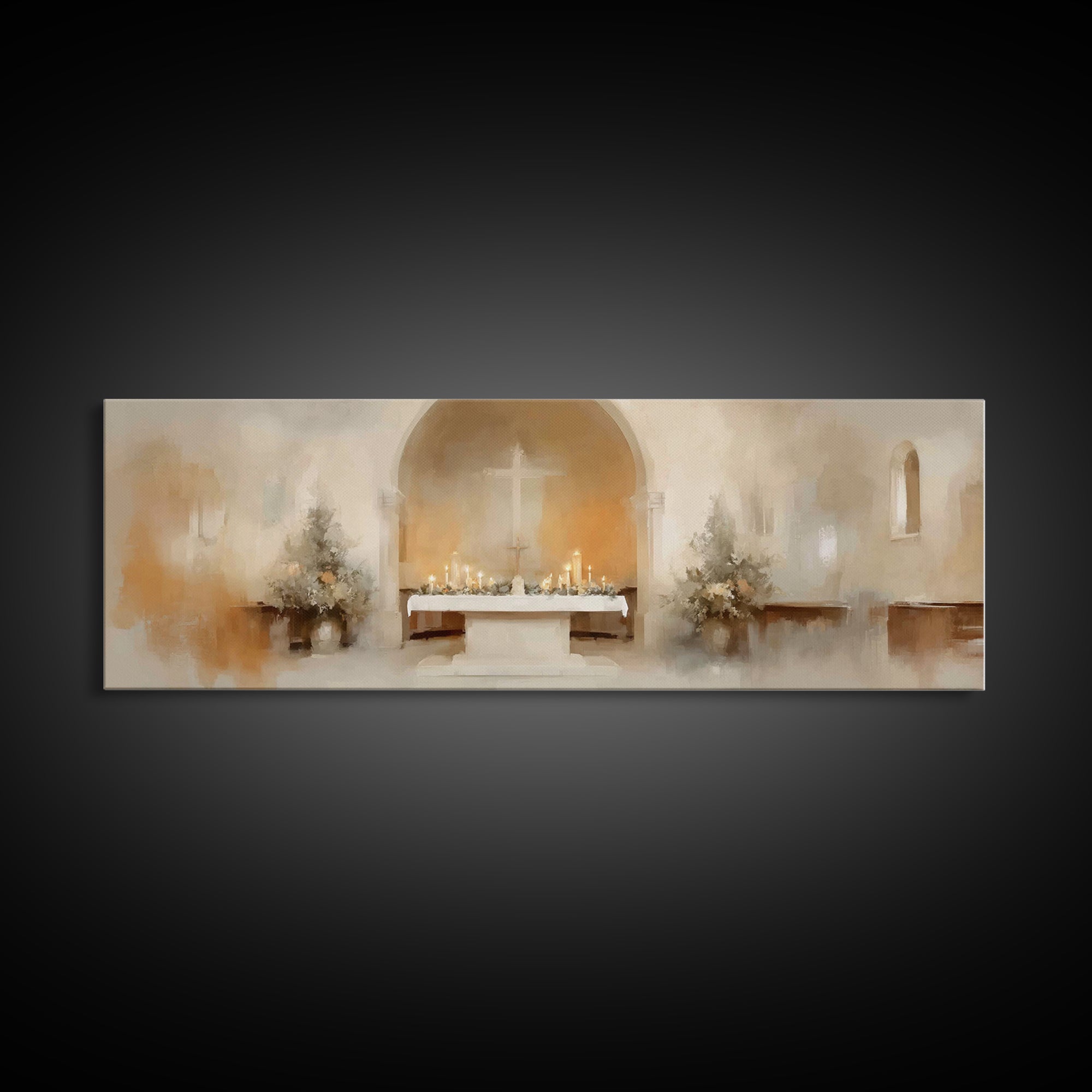 Holy Sanctuary Calm – Framed Canvas Print – Christian Art – Christian Wall Art – Panoramic Painting – Christmas Art – Christian Art Canvas