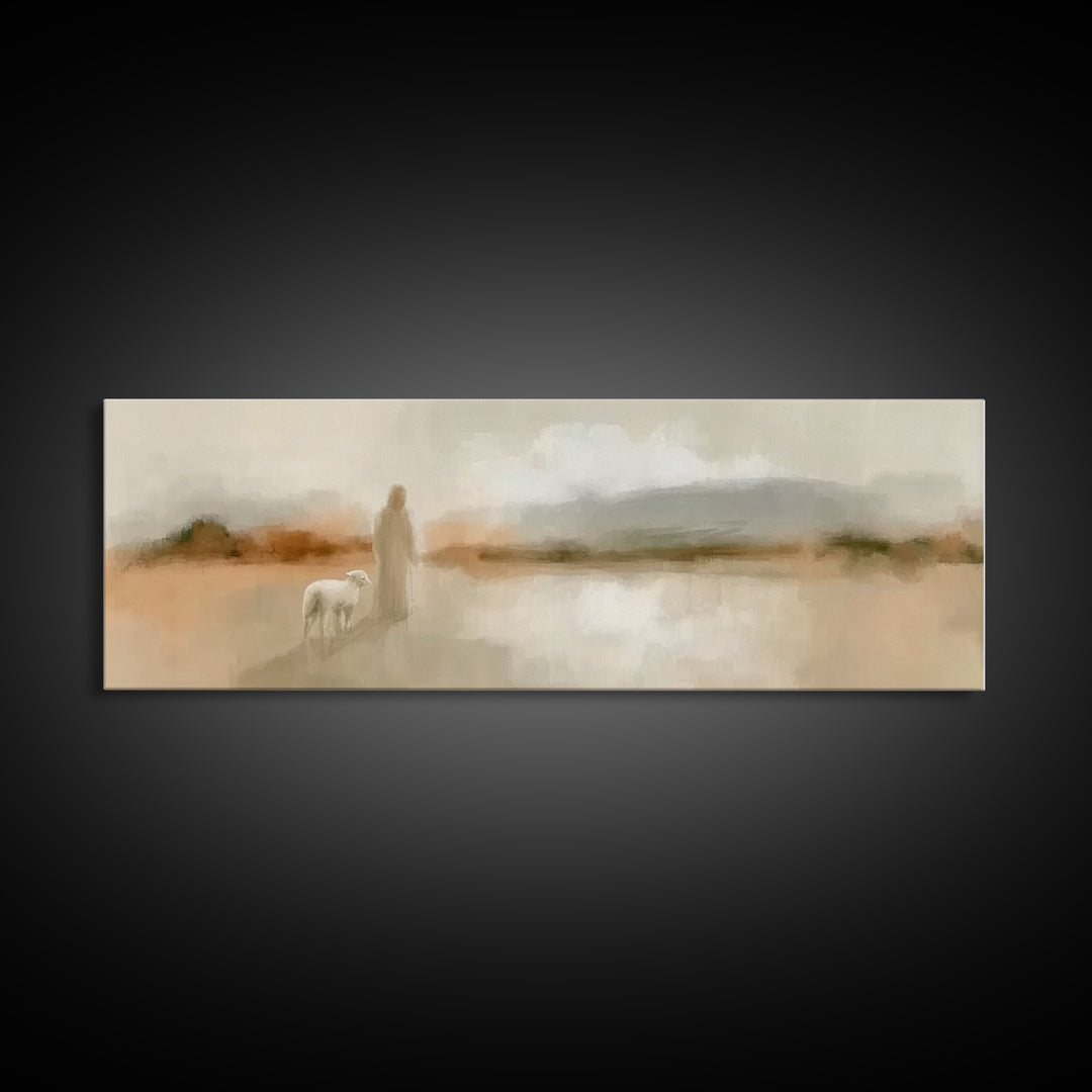 Shepherd’s Gentle Path | Framed Canvas Print | Panoramic Painting | Christian Art Canvas | Jesus Painting | Christian Wall Art | Christian