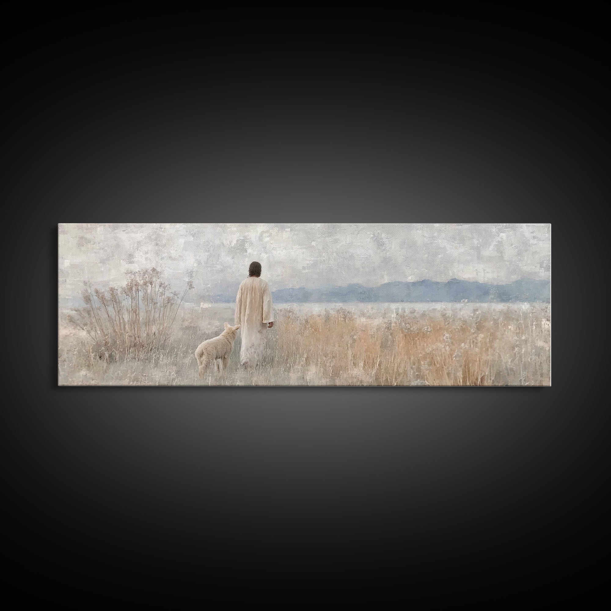 Grace In The Mist, Framed Canvas Print, Panoramic Painting, Christian Art Canvas, Jesus Painting, Christian Art, Christian Wall Art, Christ