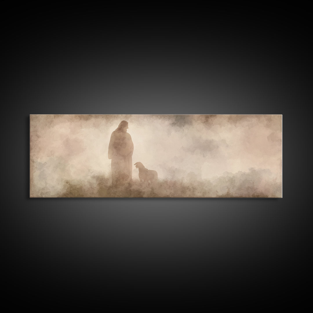 Hillside Shepherd Watch | Framed Canvas Print | Panoramic Print | Christian Art Canvas | Jesus Painting | Christian Wall Art | Christian Ar