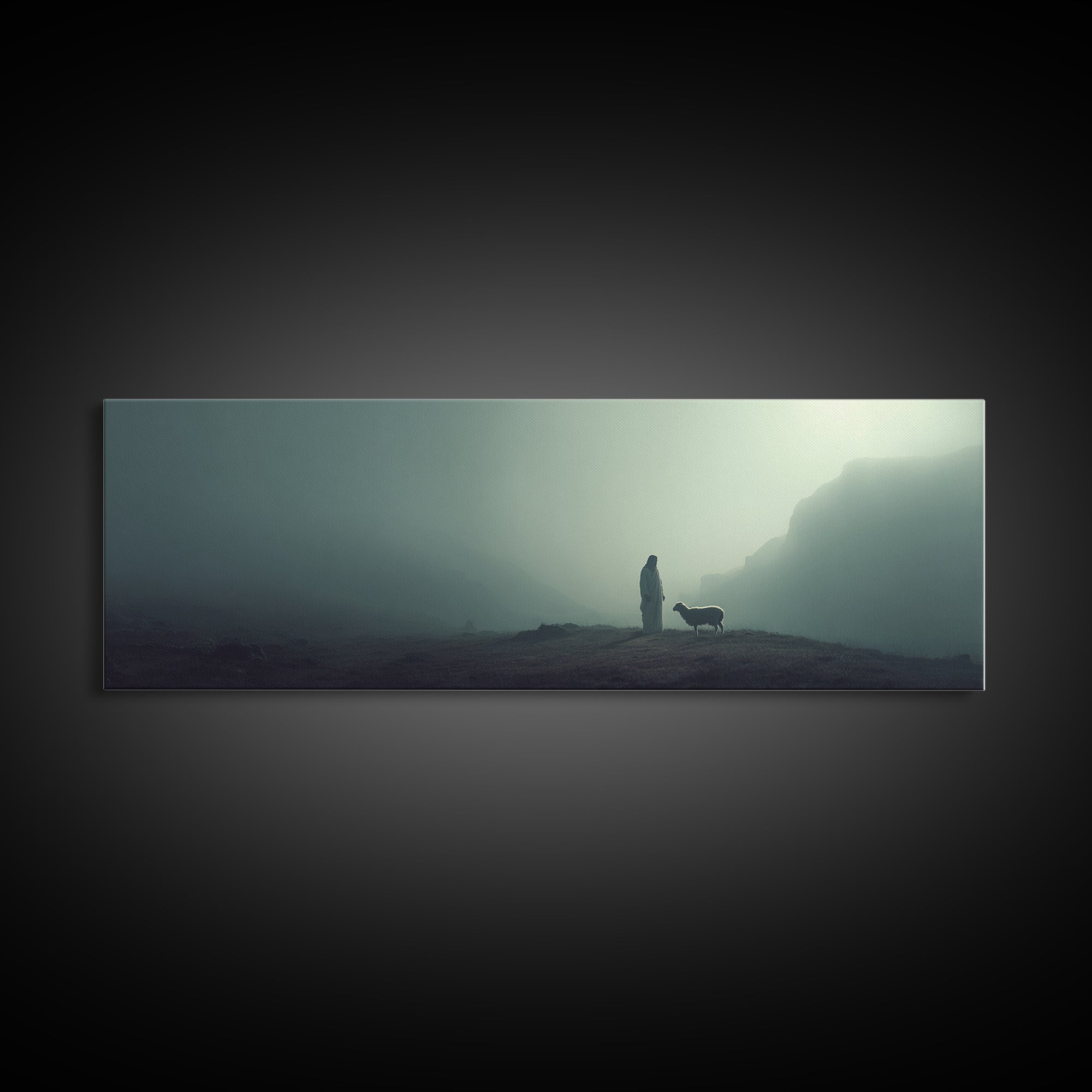 The Silent Shepherd – Framed Canvas Print – Christian Wall Art – Jesus Painting – Panoramic Art – Christian Christmas Art – Christian Decor