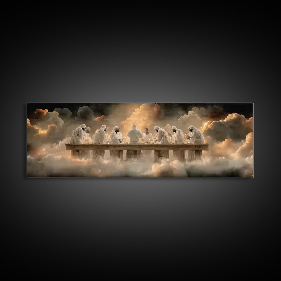 Cloudlit Supper, Framed Canvas Print, Christian Art, Christian Paintings, Panoramic Frame, Jesus Painting, Christmas Wall Art, Christian De