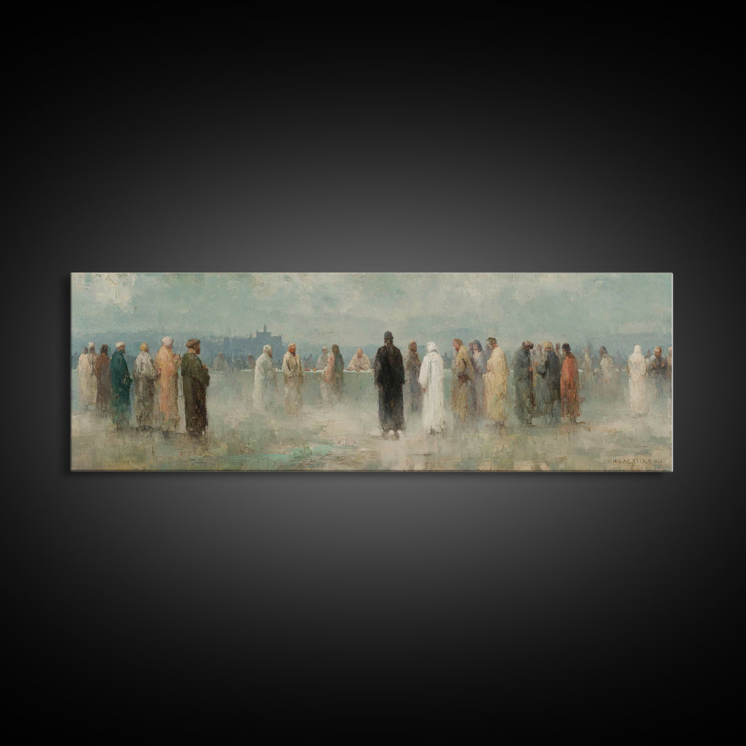 Gathered In Faith – Framed Canvas Print – Christian Art Print – Panoramic Painting – Christian Wall Art – Christmas Art Prints – Jesus Pain