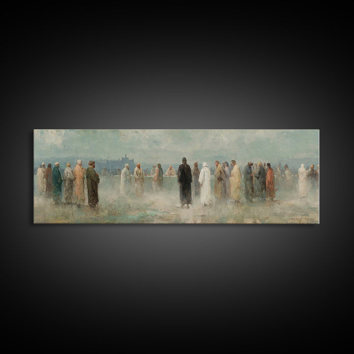 Gathered In Faith – Framed Canvas Print – Christian Art Print – Panoramic Painting – Christian Wall Art – Christmas Art Prints – Jesus Pain