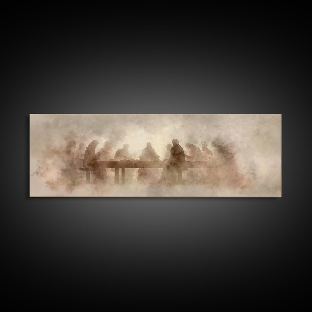 Last Supper Mist | Framed Canvas Print | Christian Art | Panoramic Art | Christian Wall Art | Christmas Art | Jesus Canvas Art