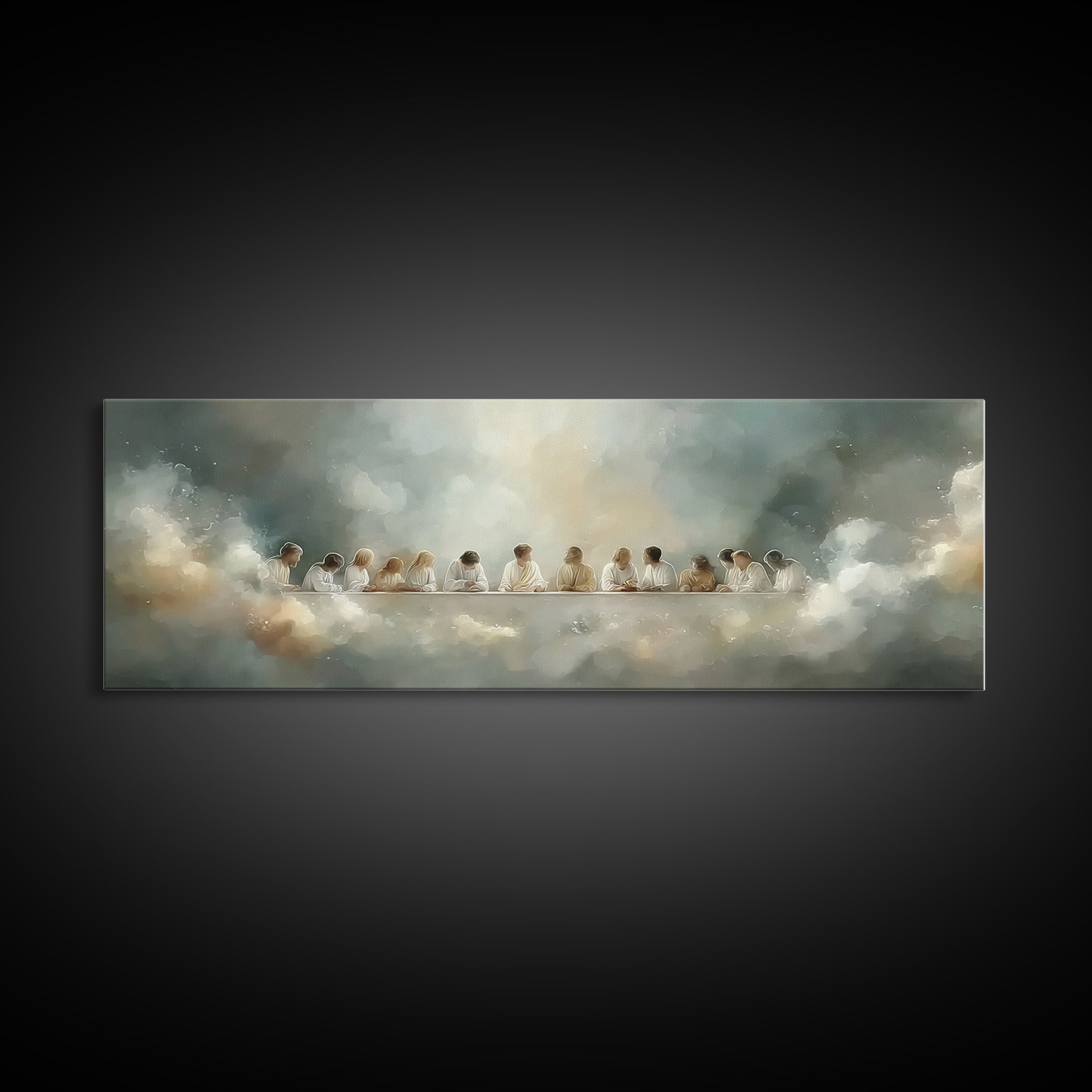 Radiant Fellowship, Framed Canvas Print, Christian Wall Art, Panoramic Wall Art, Christian Art Canvas, Jesus Painting, Christmas Art