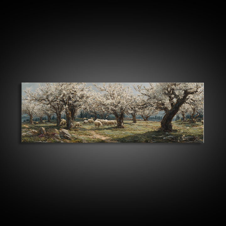 Redeemer Among Blossoms – Framed Canvas Print – Christian Art Canvas – Panoramic Frame – Jesus Painting – Christmas Wall Art – Christian Ar