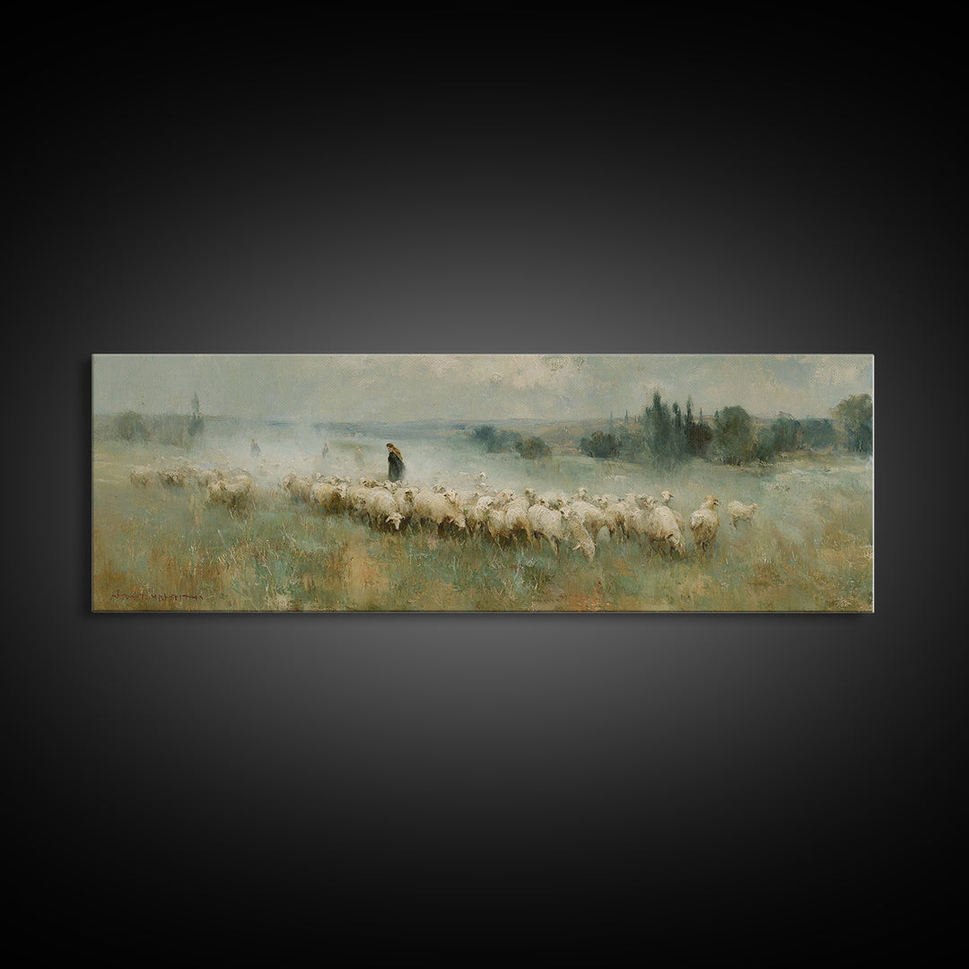 Shepherd’s Calm | Framed Canvas Print | Christian Art Canvas | Panoramic Wall Art | Jesus Painting | Christian Christmas Art | Christian De