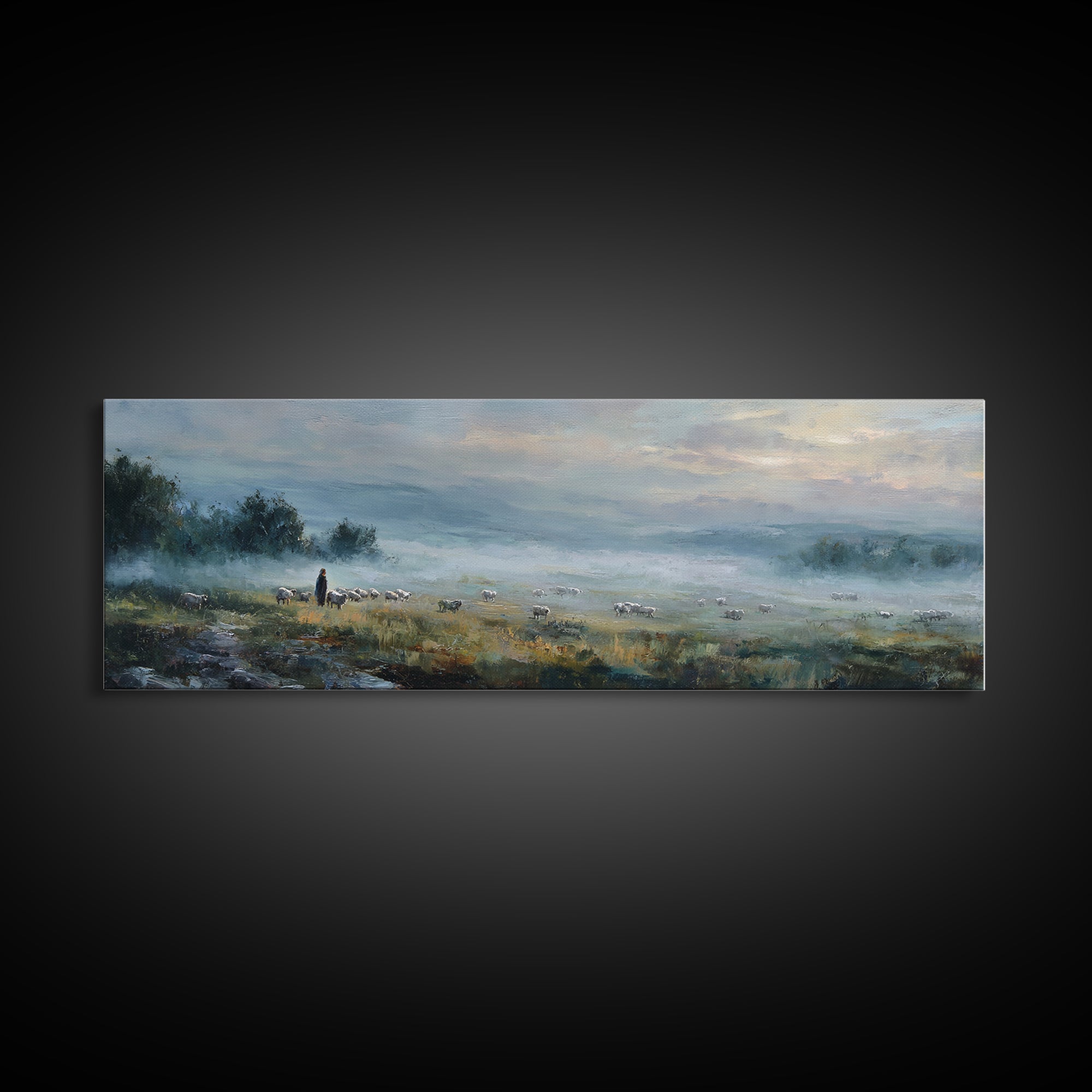 Guiding Shepherd | Framed Canvas Print | Christian Art Canvas | Panoramic Print | Large Jesus Painting | Christian Art | Christmas Art