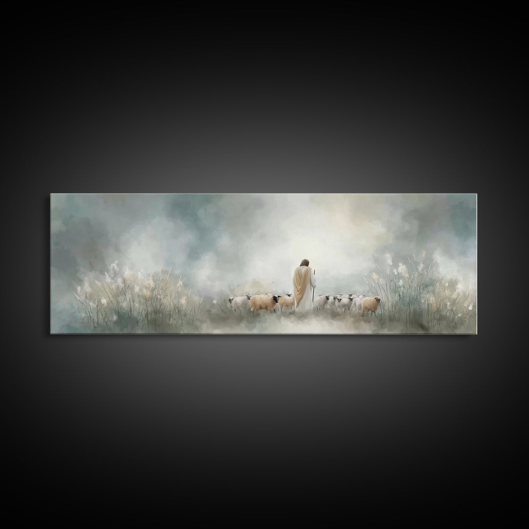 Heavenly Stillness, Framed Canvas Print, Christian Wall Art, Panoramic Frame, Jesus Art Print, Christian Christmas Art, Christian Decor