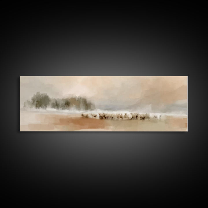 Misty Meadow Peace – Framed Canvas Print – Christian Art – Panoramic Wall Art – Jesus Painting – Christian Art Canvas – Christmas Art