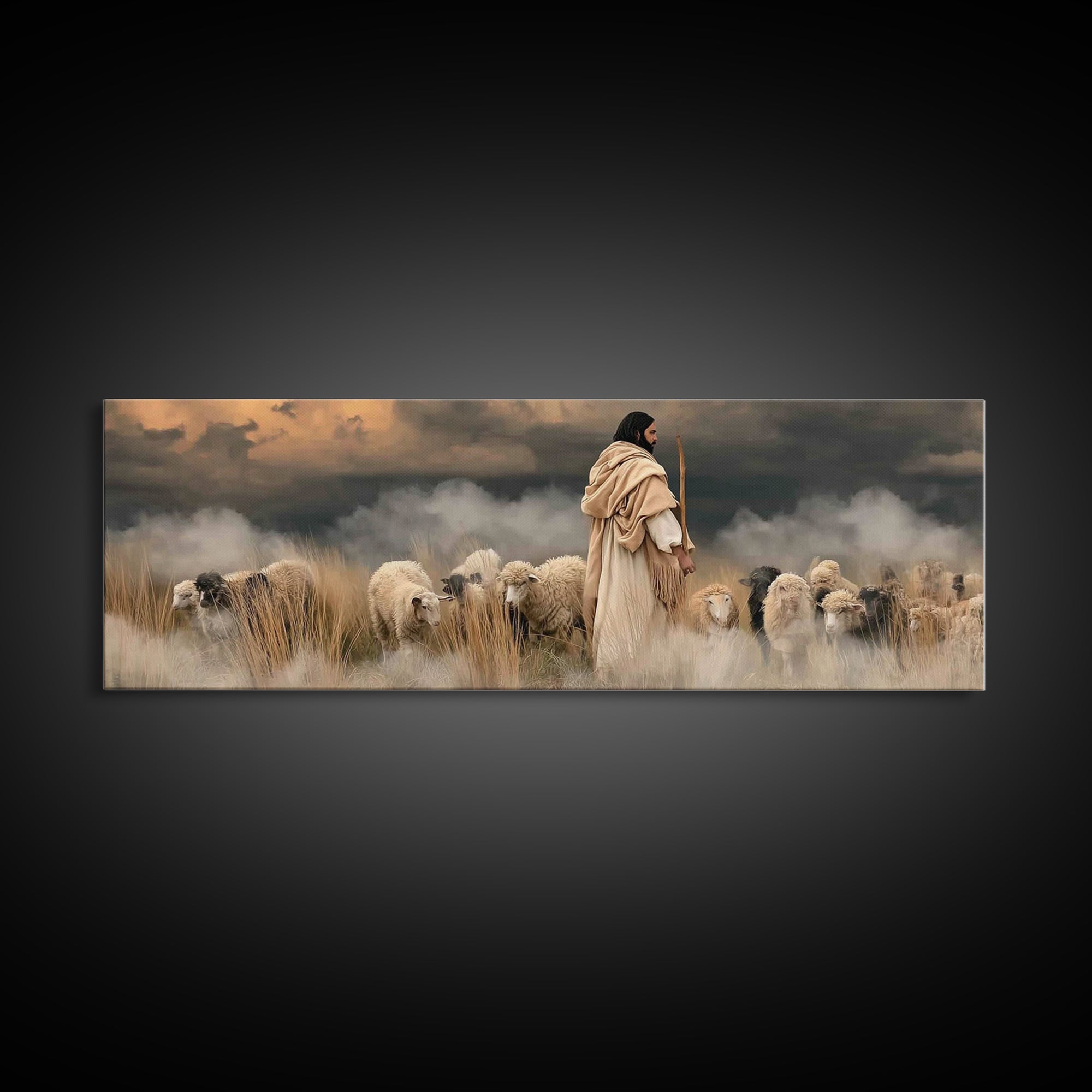 Shepherd’s Blessing – Framed Canvas Print – Christian Art Canvas – Panoramic Art – Jesus Painting – Christian Christmas Art – Christian Dec