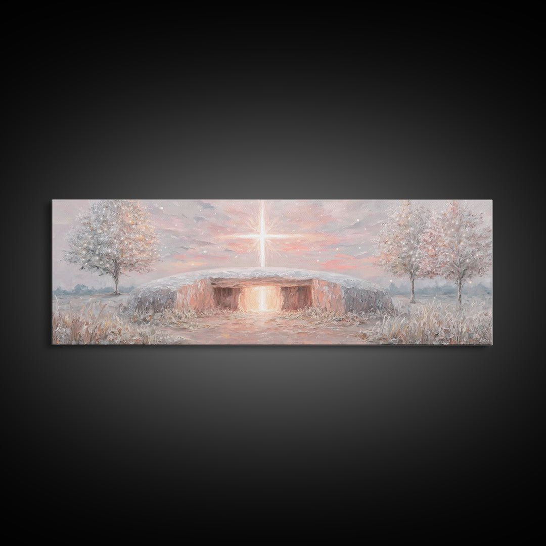 Radiant Dawn Cross, Framed Canvas Print, Christian Wall Art, Panoramic Painting, Christmas Art, Christian Art Canvas, Christian Decor