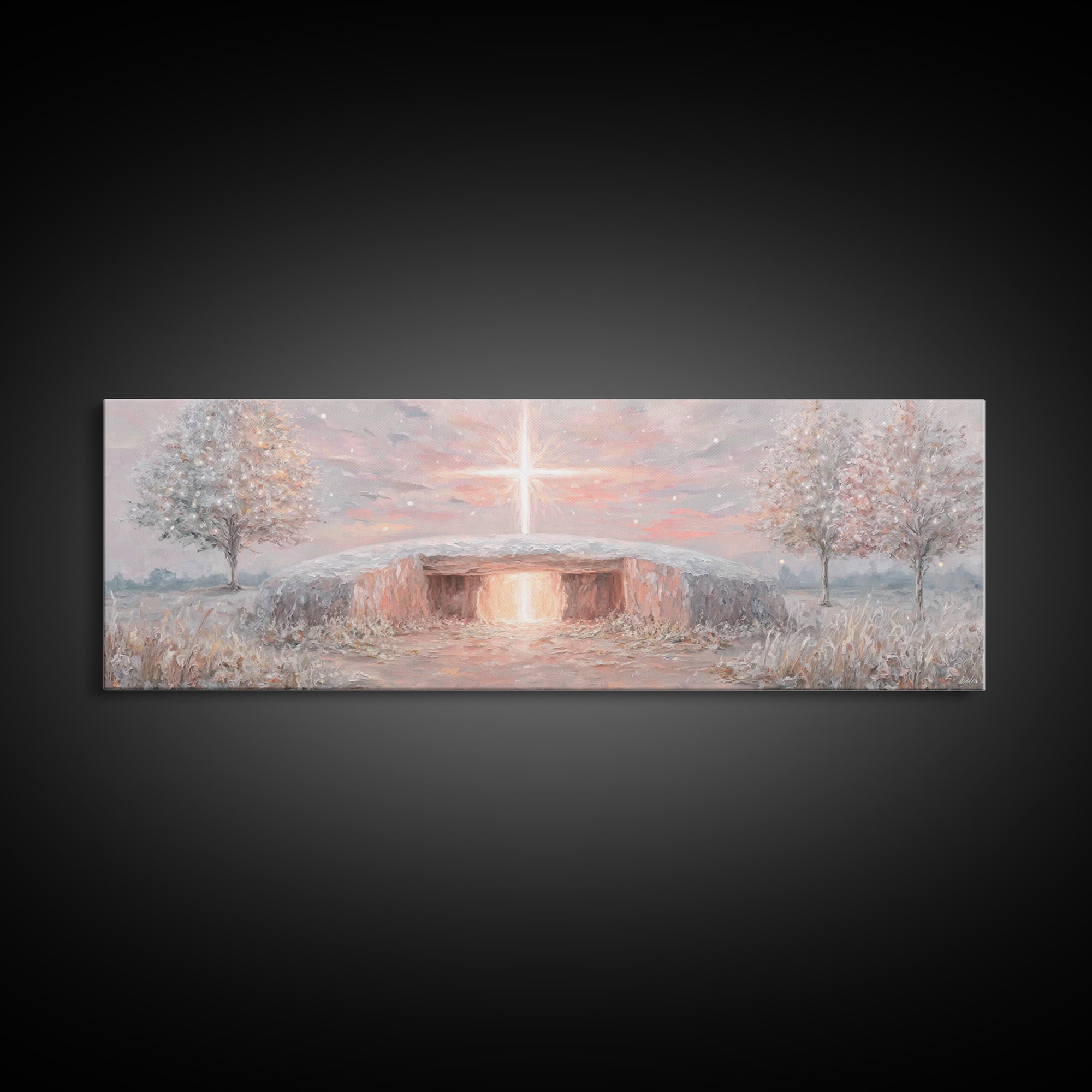 Radiant Dawn Cross, Framed Canvas Print, Christian Wall Art, Panoramic Painting, Christmas Art, Christian Art Canvas, Christian Decor