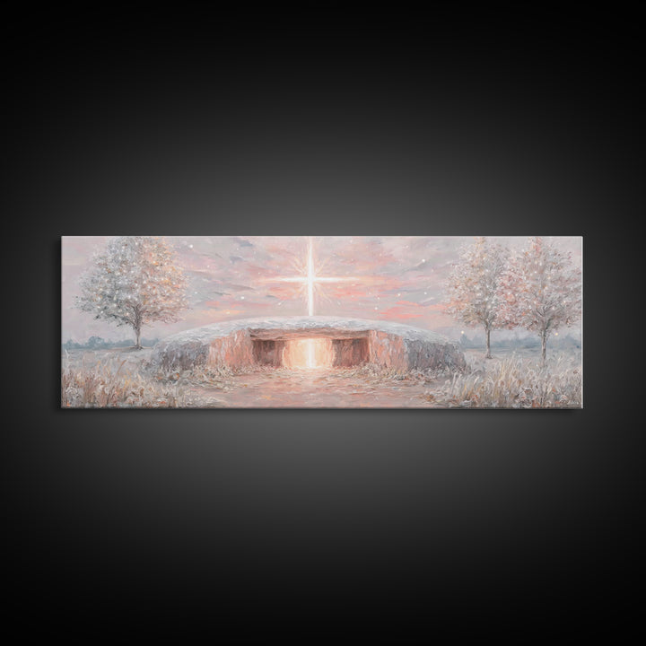 Radiant Dawn Cross, Framed Canvas Print, Christian Wall Art, Panoramic Painting, Christmas Art, Christian Art Canvas, Christian Decor