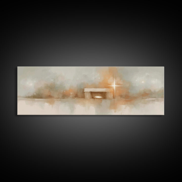 Humble Nativity | Framed Canvas Print | Christian Wall Art | Panoramic Print | Christmas Art | Jesus Christmas Art | Christian Art Print