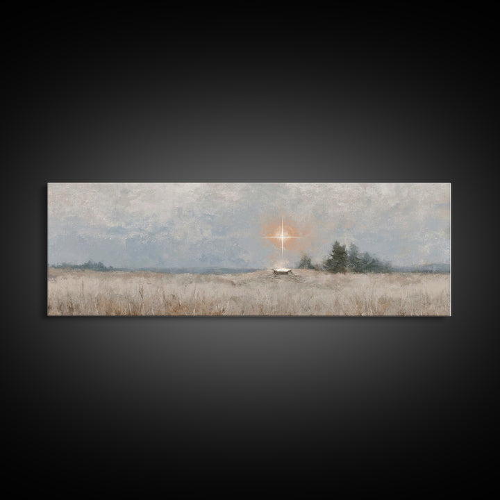 Holy Night Watch – Framed Canvas Print – Christian Christmas Art – Panoramic Painting – Christian Art Print – Christmas Wall Art – Christia