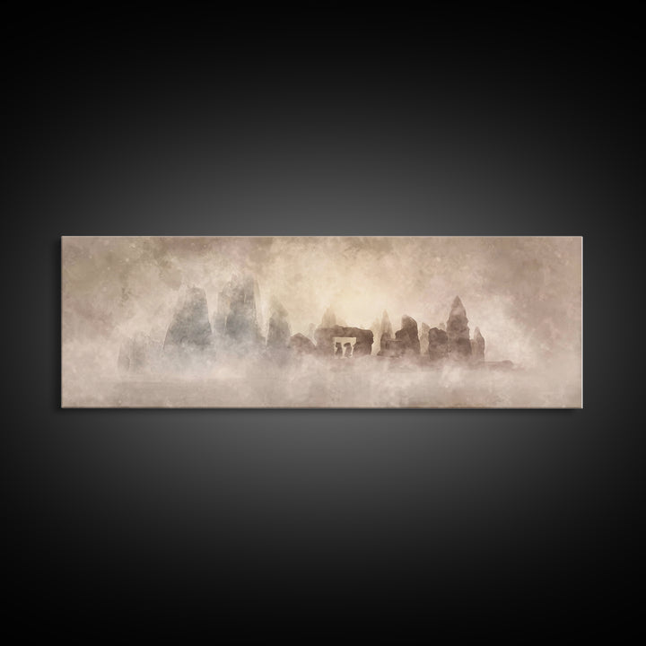 Misty Ancient Stones | Framed Canvas Print | Christian Art | Christian Painting | Minimalist Christian Art | Panoramic Art | Christian Wall