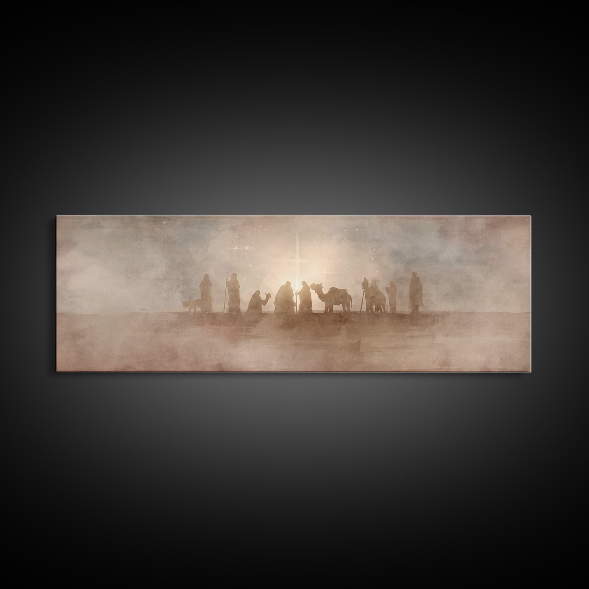 Desert Star Pilgrims, Framed Canvas Print, Christian Christmas Art, Christian Wall Art, Jesus Painting, Panoramic Wall Art, Christian Art C