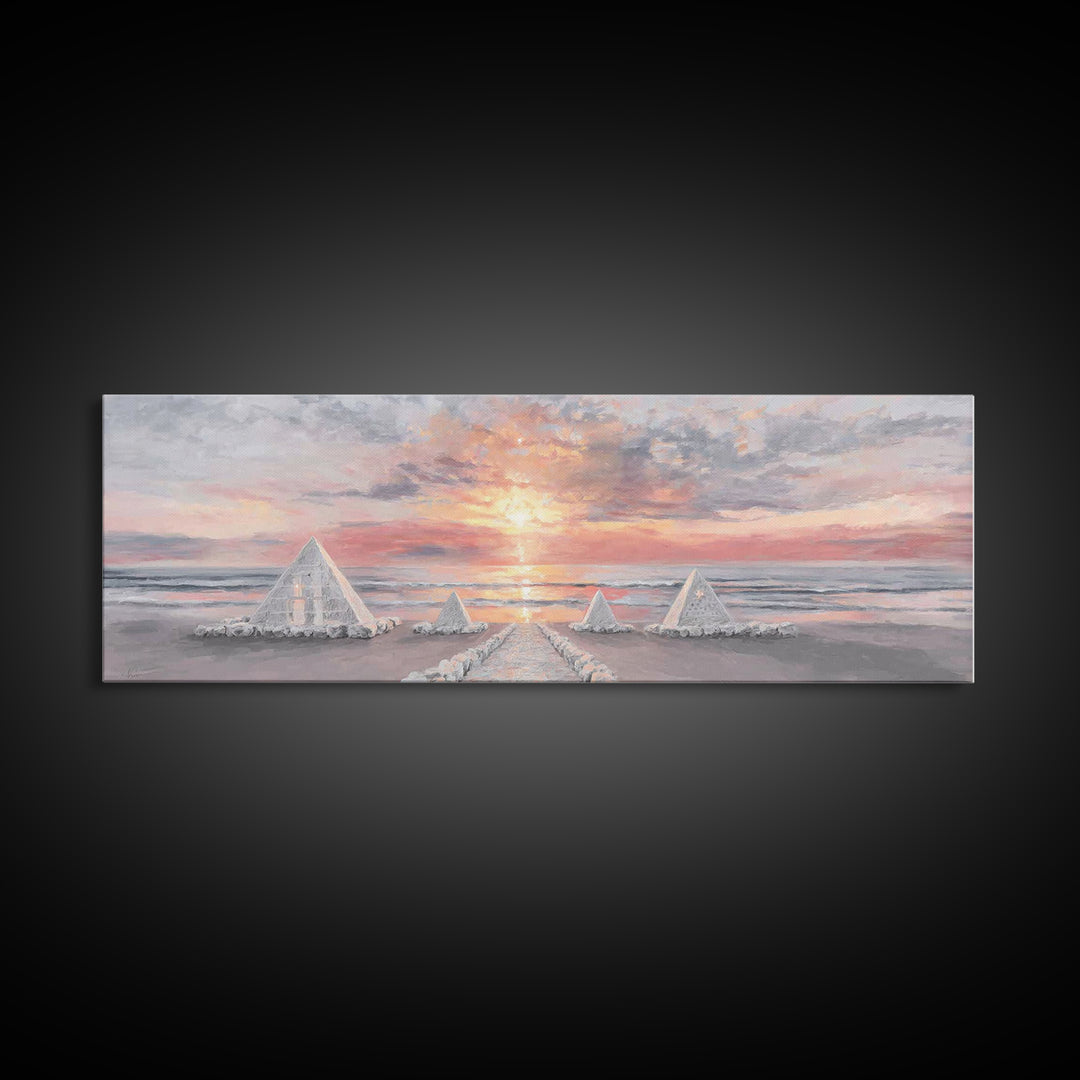 Shoreline Pyramids Light | Framed Canvas Print | Christian Wall Art | Christmas Art Prints | Christian Art Canvas | Panoramic Painting | Ch