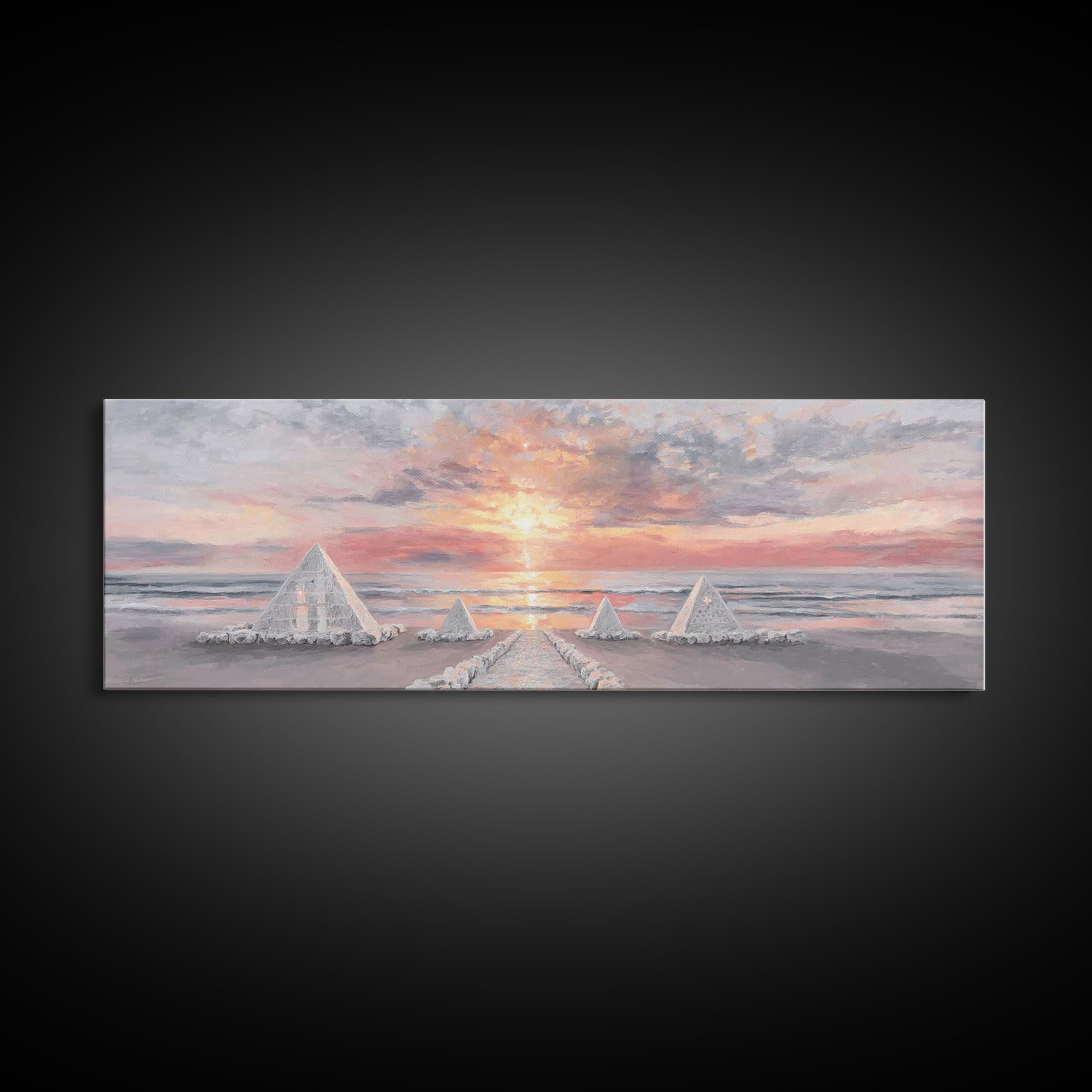 Shoreline Pyramids Light | Framed Canvas Print | Christian Wall Art | Christmas Art Prints | Christian Art Canvas | Panoramic Painting | Ch