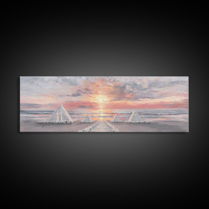 Shoreline Pyramids Light | Framed Canvas Print | Christian Wall Art | Christmas Art Prints | Christian Art Canvas | Panoramic Painting | Ch